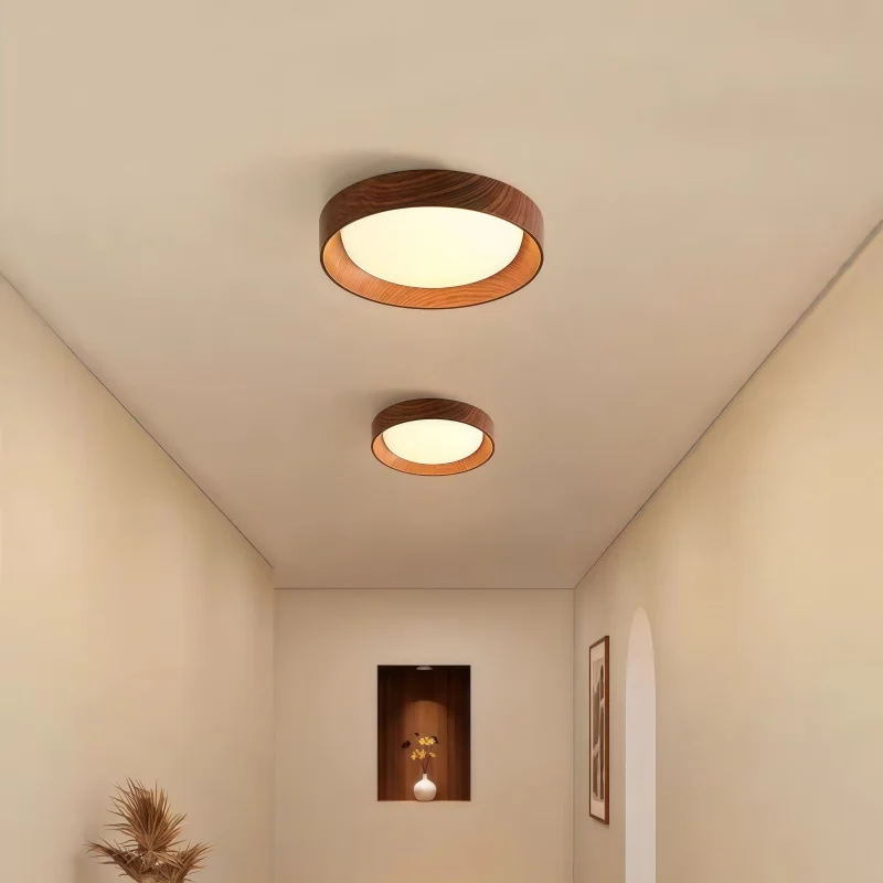 Nice 2025 LED Wood Grain Ceiling Round Ceiling Lamp 20cm Ultra-thin Hallway Balcony Lighting Kitchen Three-color Light Changing