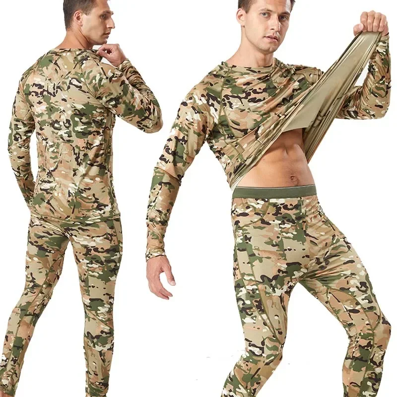 

Thermal Underwear Men Winter Fleece Warm Tights Compression Clothes Quick Drying Sets sports Long Johns Man Camouflage Clothing