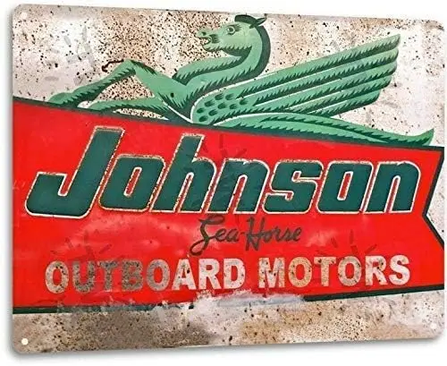 Johnson Outboard Sea Horse Motors Logo Retro Boat Shop Wall Decor Metal Tin Sign 8x12in