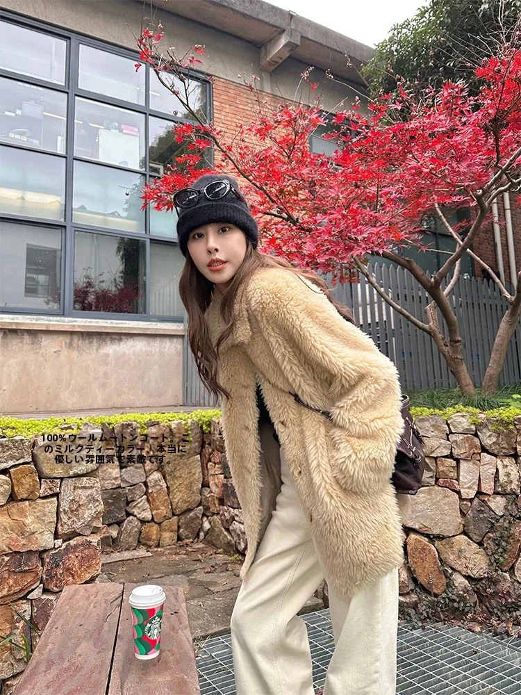 

Browan Le Brown 00% Wool Fur Inteated Jaet ort Outerwear Commute Sle Winter Collection Regular Length
