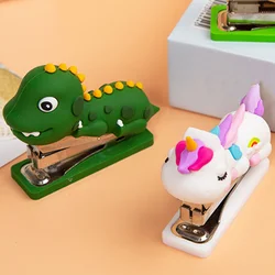 Mini Dinosaur Shape Stapler Cute Silicone Paper Fastener Office Binding Tool Reusable Decorative Stationery Supplies For