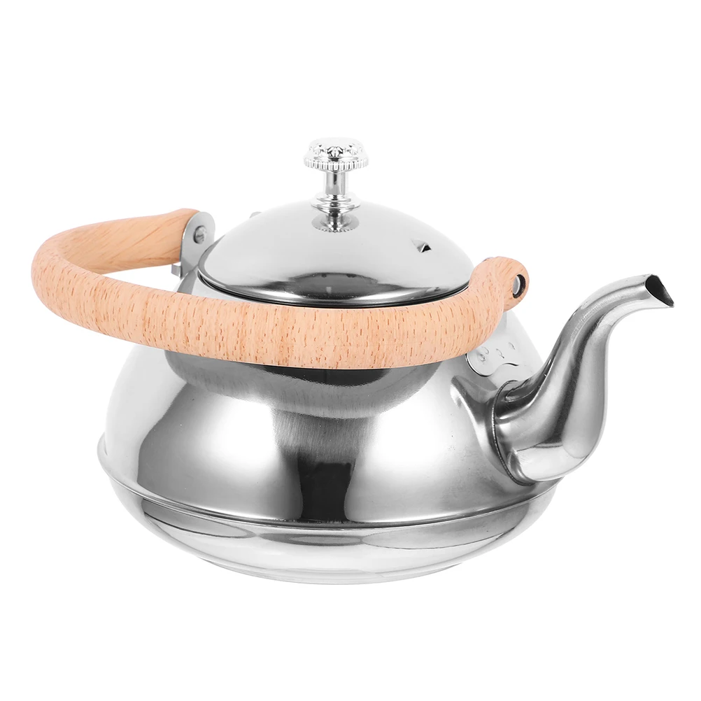 

2L Stainless Steel Tea Kettle Thickened Stovetop Water Kettle For Gas Electric Induction Stove Wood Handle Chain Lid Coffee Pot
