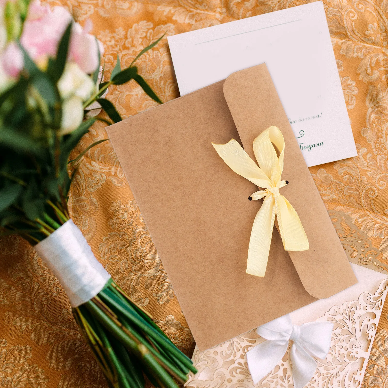 

50 Pcs Bow Envelope Paper Invitation Card Retro Blessing Beige Greeting Bridesmaid Gift Packaging Wedding Party