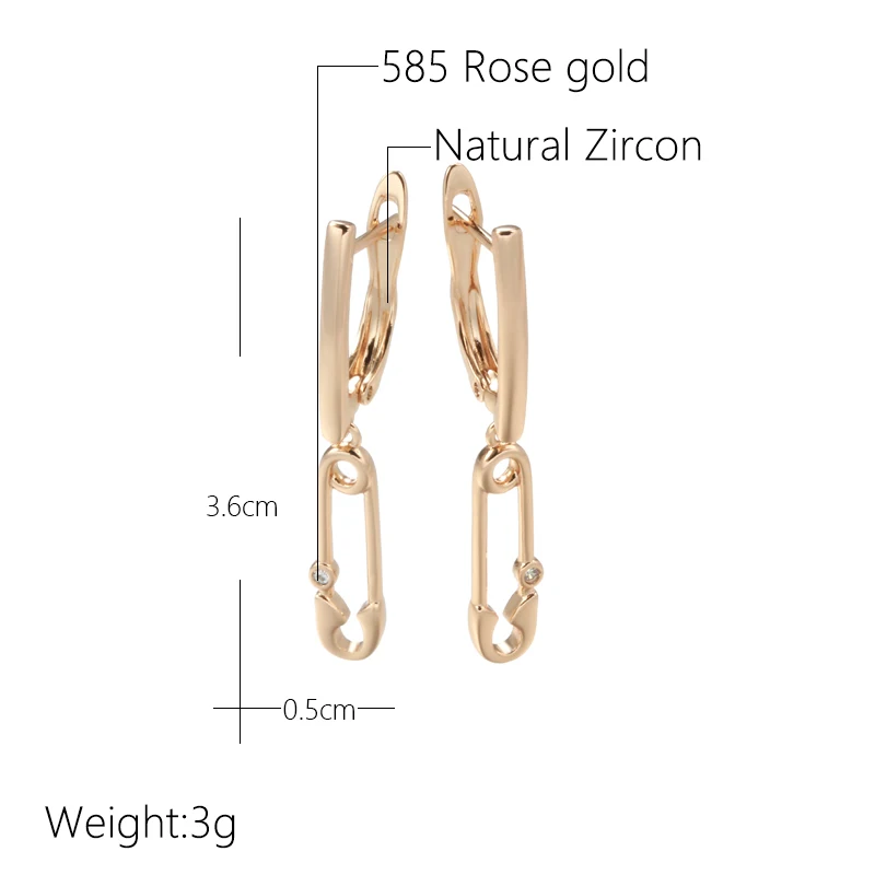 SYOUJYO 585 Rose Gold Color Paper Clip Drop Earrings For Women Natural Zircon Fine Jewelry Easy Matching Vintage Long Earrings