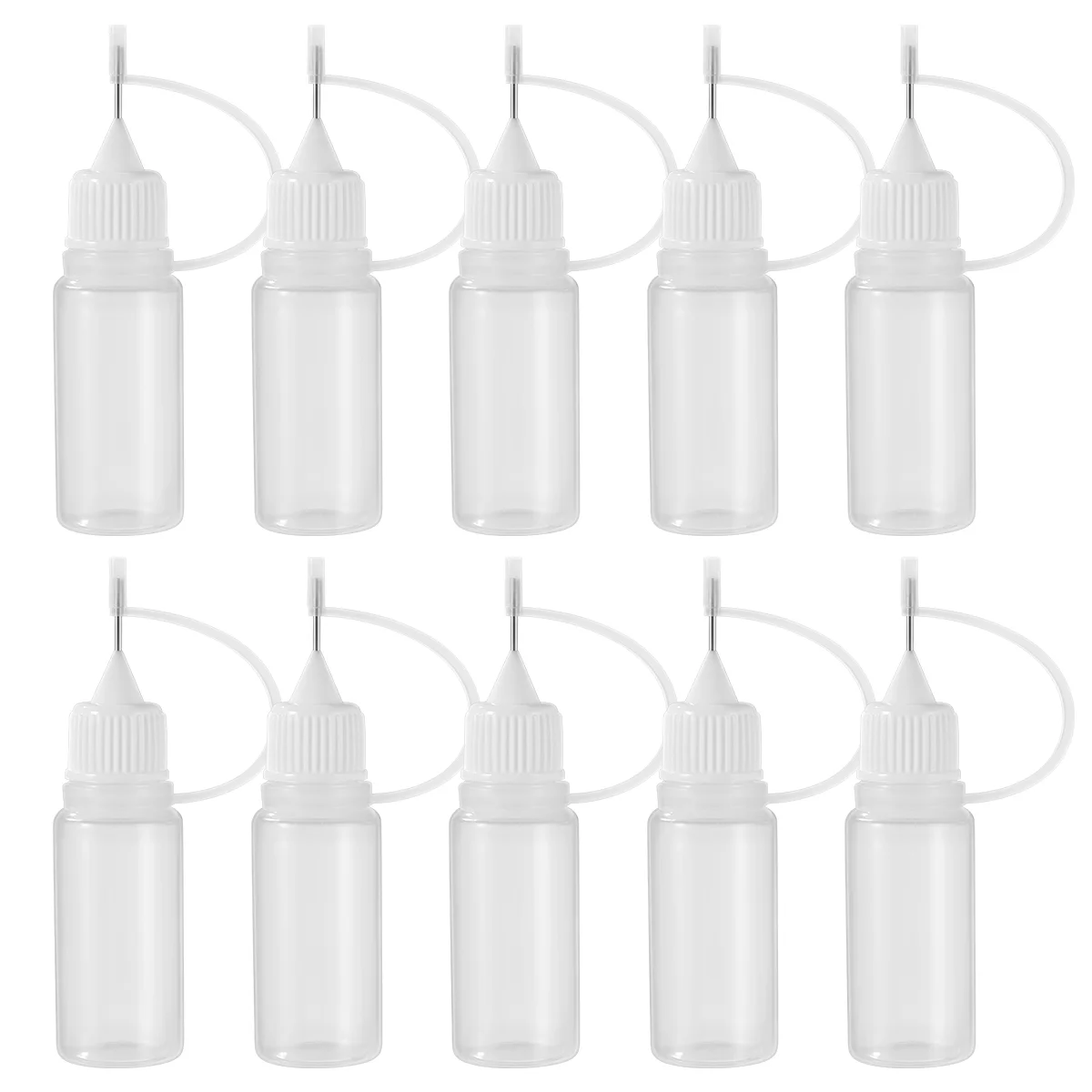 ULTNICE 10Pcs 10ml Needle Tip Glue Bottles Liquid Needle Bottles Applicator DIY Empty Bottles for Home Workplace (White)