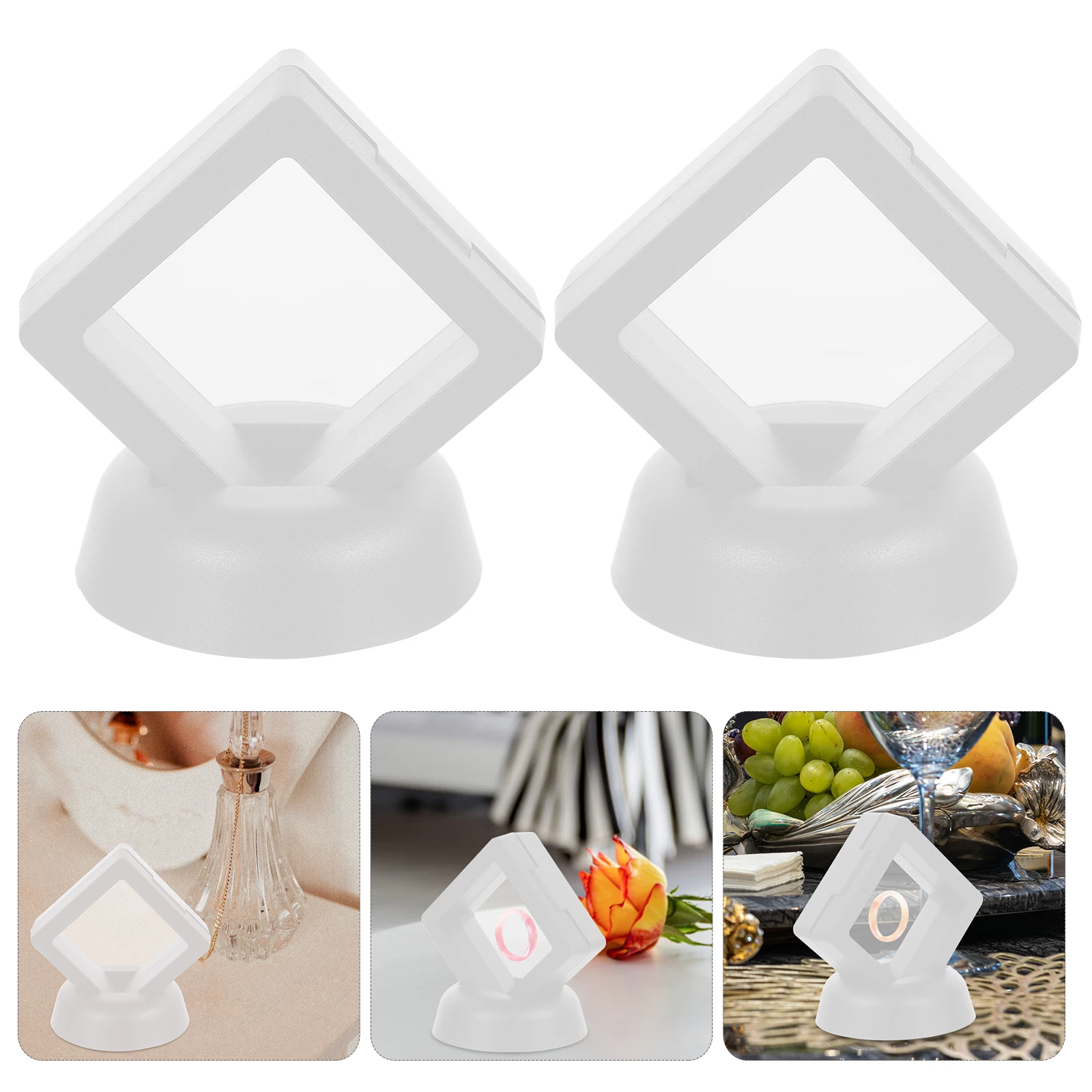 10 Set Kotak Pajangan Perhiasan 5X5Cm Tempat Mengambang Film Bening Putih untuk Penyimpanan Kalung Cincin di Acara Rumah