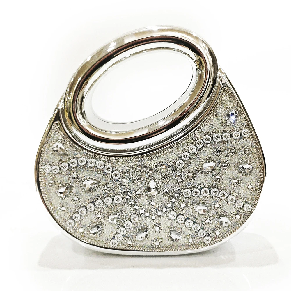 WHTUOHENG Silver Women's Crystal Evening Bag Stones Female Purse Wedding Metallic Bag Diamond Clutch Bags Luxury Rhinestone Bags