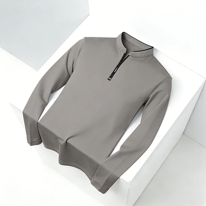 Men Stand Collar Half Zip Long Sleeve Polo Shirt Premium Soft Fabric For Business Work And Daily Outings