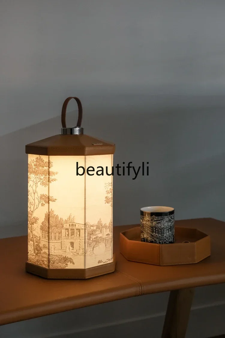 

yj32 Touch leather desk lamp tray integrated linen wireless charging bedside portable