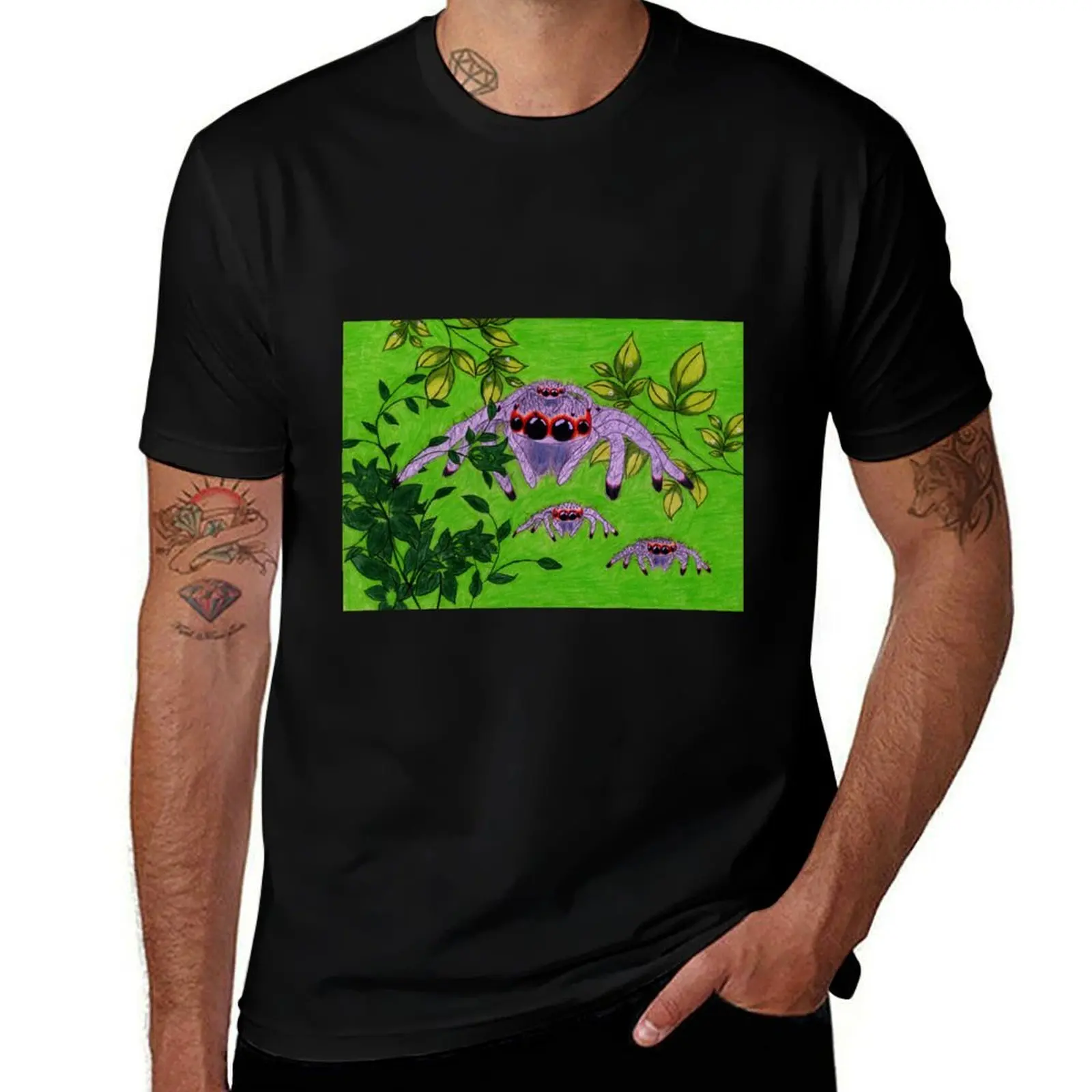 Jumping Spiders Art T-Shirt Large Size Short Sleeve T-Shirt
