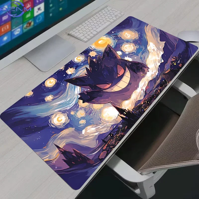 Gengar and Pokemon Group Dark Forest Anime Large Mousepad, Rubber Non Slip TCG Playmat, Trading Card Game Desk Table Pad for Gam
