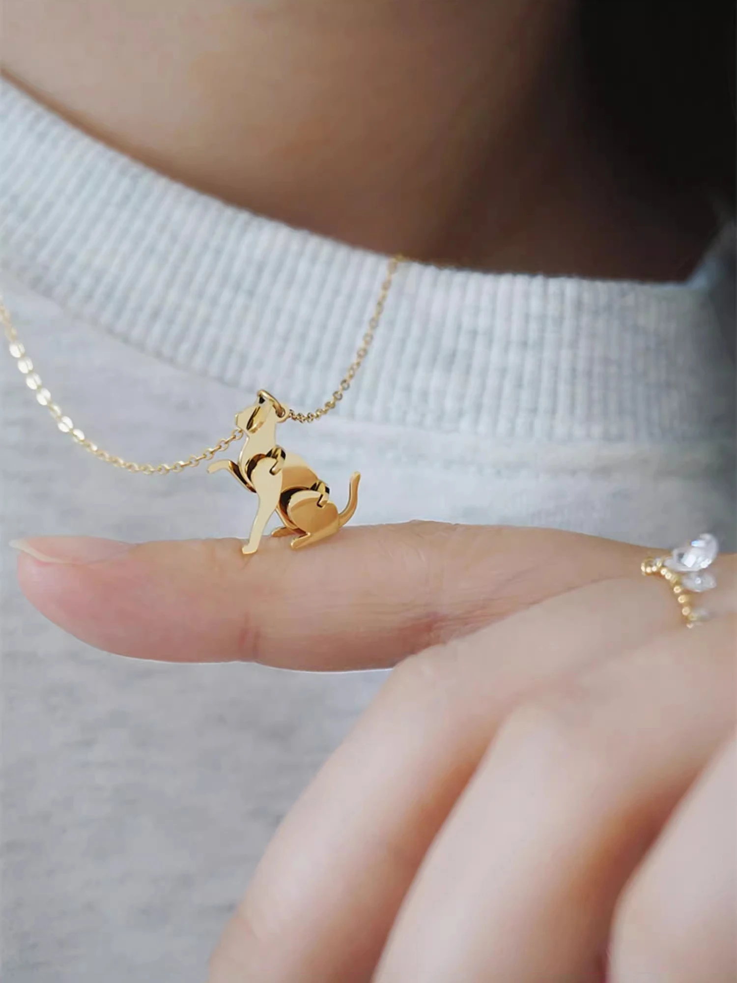Peri\'sbox 2024 New Fashion Building Block Cats Dogs Pendant Necklace for Women 316L Stainless Steel Clavicle Chain Daily Jewelry