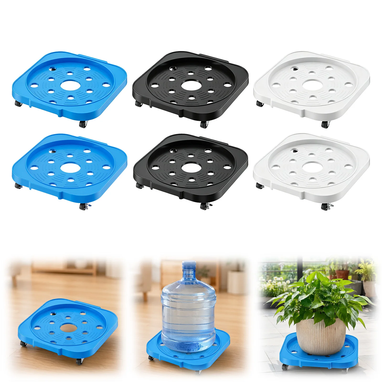 12.8inch Rolling Bucket & Flower Pot Stand Wheeled Floor Storage Rack Holder Heavy Duty 5 Gallon Water Jug Holder Caddy