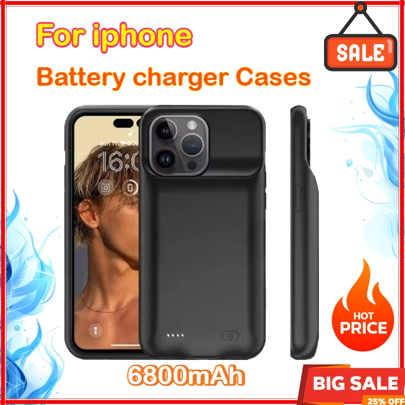 

6800mAh New Battery Charger Case For iphone 14 Plus 15 Pro 12 Pro Max 11 Pro X XS XR XS Max 6 6S 7 8 Plus Battery Case Pow