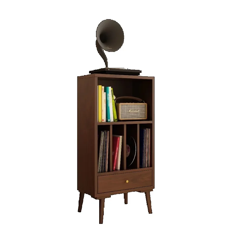Nordic style solid wood bookshelf vinyl record player power amplifier storage cabinet multi-layer magazine cabinet