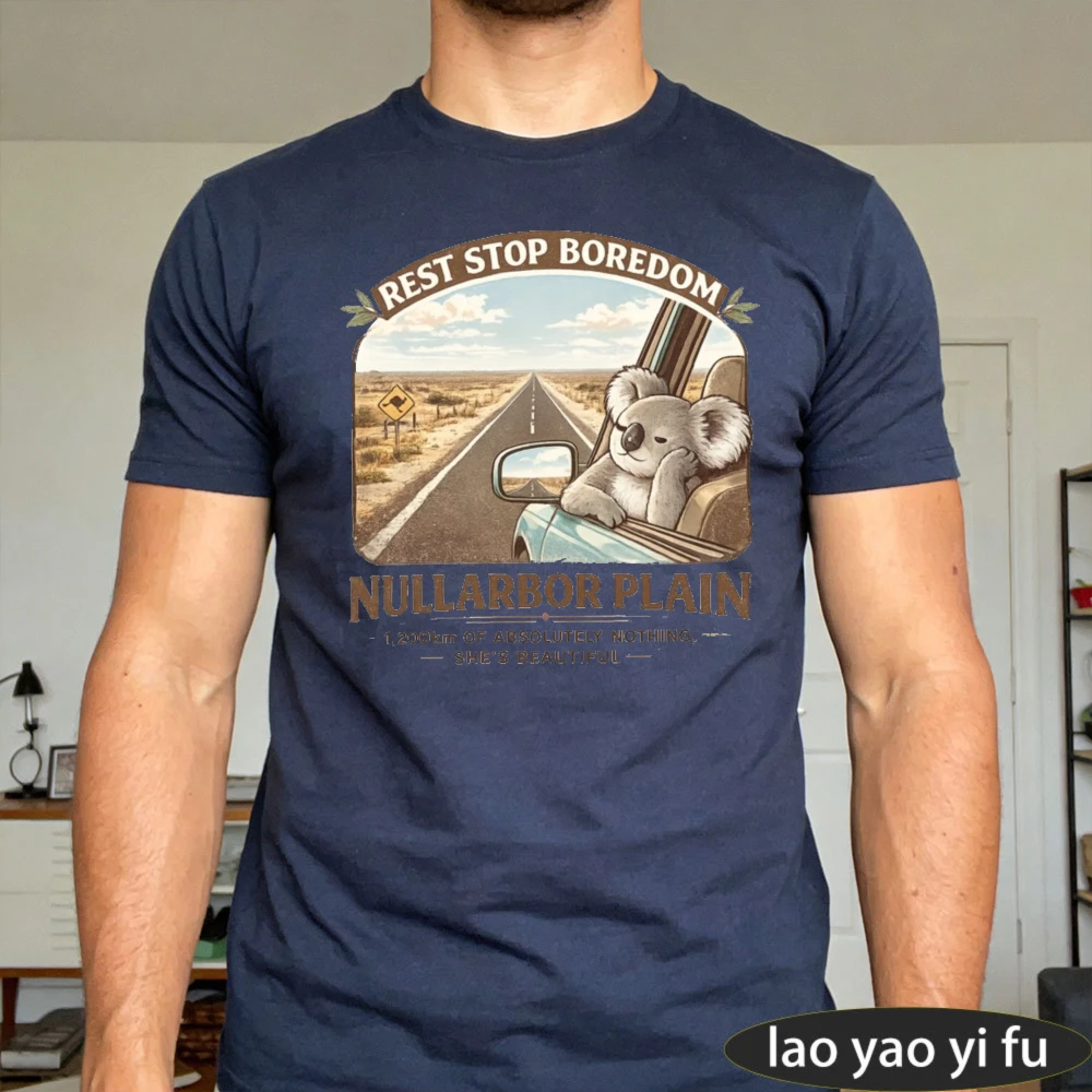 Nullarbor Plain Koala Road Trip Rest Stop Boredom Men T-Shirt Outdoor Casual Fashion Streetwear Top Gift For Travel Lover