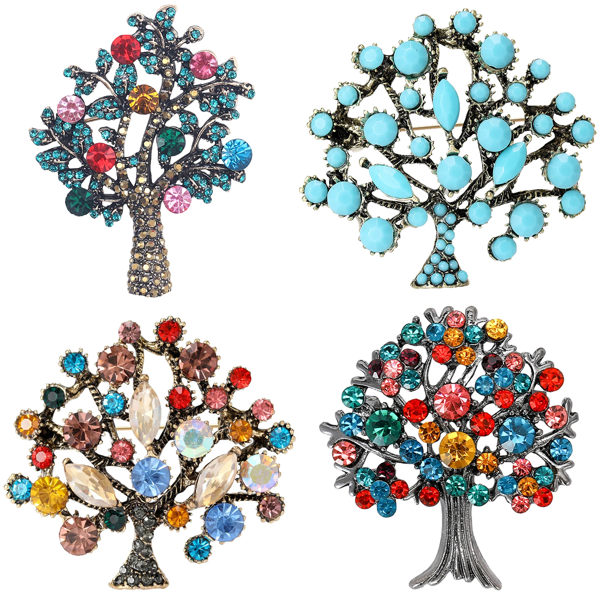 Rhinestone Money Tree Brooches for Women Unisex Plant Pins Office Party Friend Gifts Jewelry Accessories