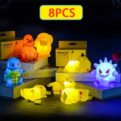 10 sztuk zestaw Pokemon lampka nocna świecące Pikachu Gengar Charizard Psyduck Squirtle śliczne Kawaii miękkie zwierzę lampka nocna prezenty dla dzieci