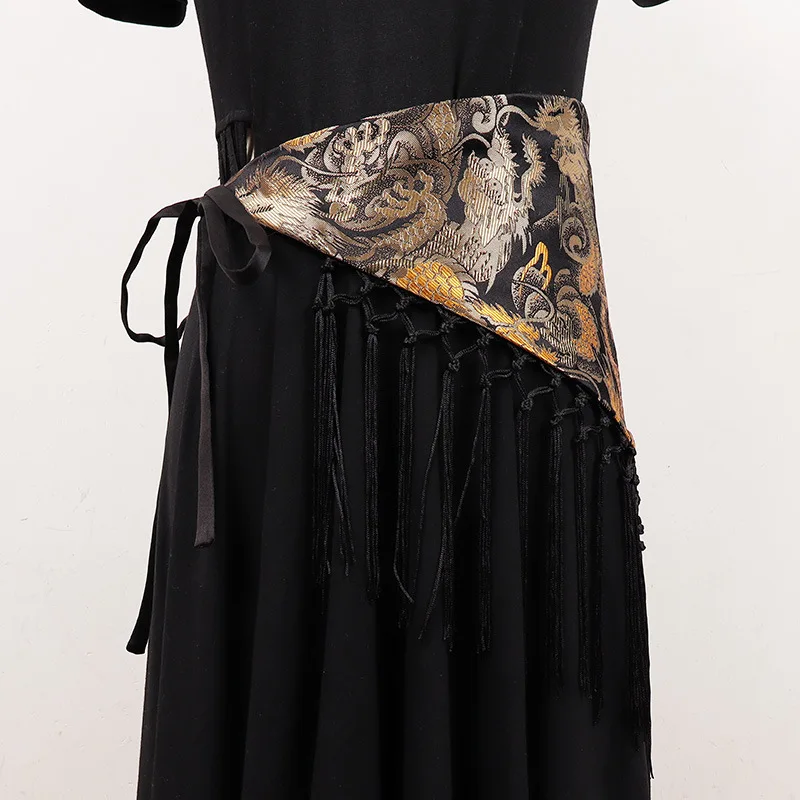 النمط الصيني المطرزة الثلاثي شرابة واسعة حزام مصمم Hanfu حزام المرأة قميص فستان اكسسوارات الديكور