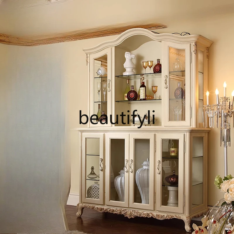 

Integrated glass door wine cabinet against the wall storage cabinet ivory white solid wood storage jewelry display cabinet
