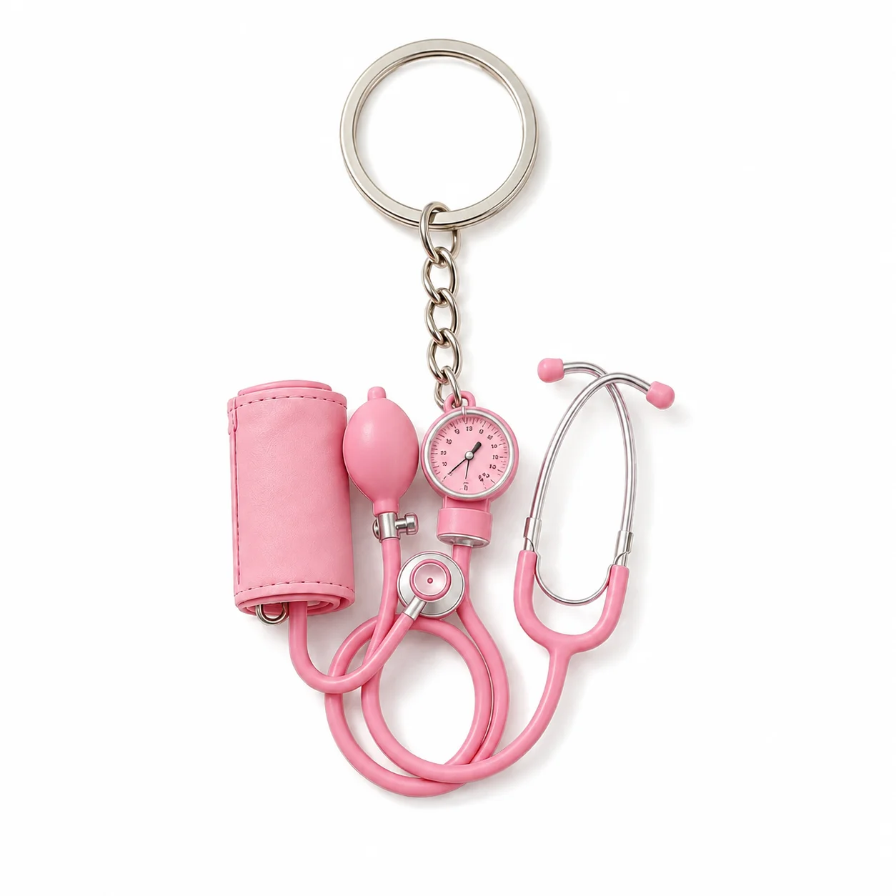 Cute Pink Mini Stethoscope Keychain, Medical Nurse Bag Charm, 2D Flat Doctor Gift Accessory for Keys Backpack