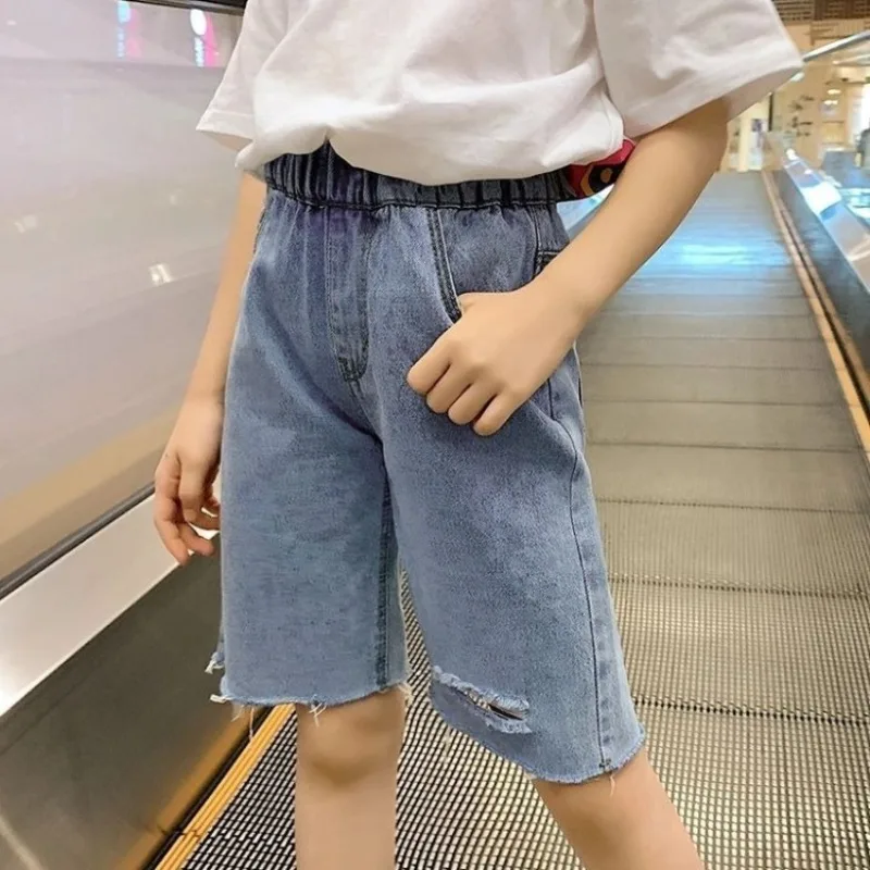 

Детские джинсовые шорты для девочек, лето 2026, новые, легкие, укороченные (5 дюймов), из тонкой ткани, летняя одежда для детей