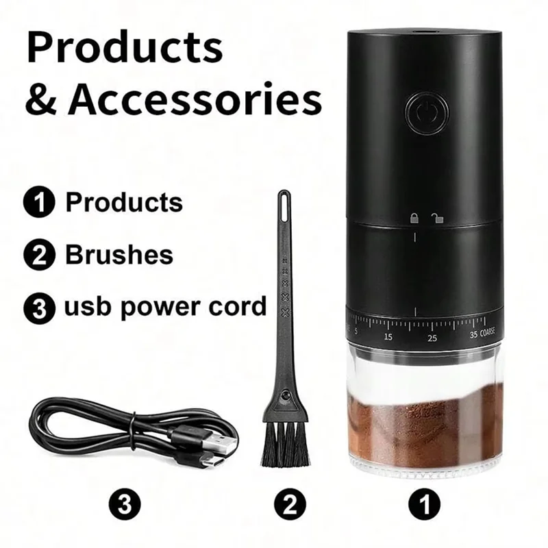 ABKJ-Rechargeable USB Electric Coffee Grinder Portable 38 Gears Adjustable Mini Coffee Machine Ideal For Home Use A