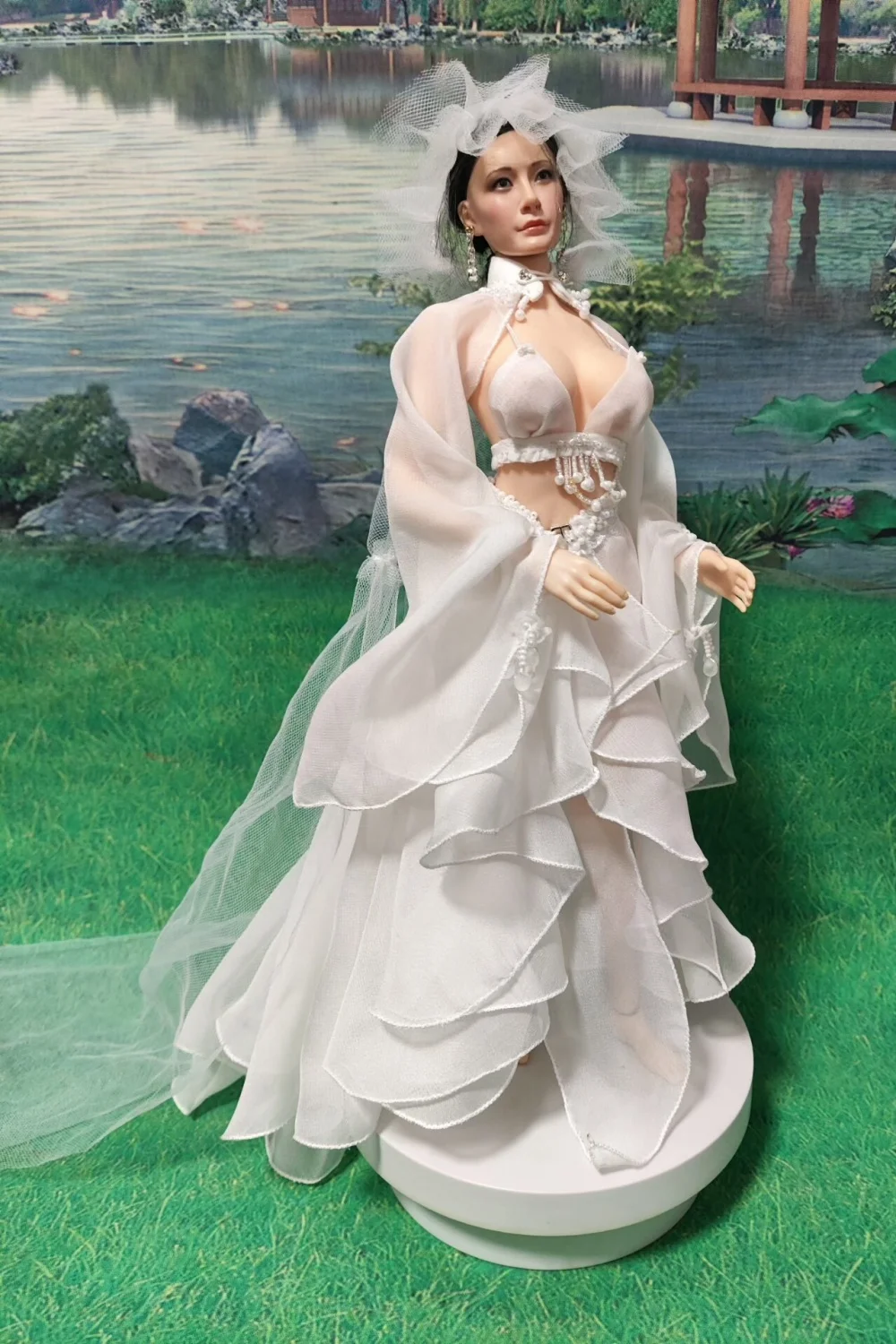 【Clothing Only】1/6 Scale Ancient Elegant Sweet White Wedding Dress with Veil For 12inchs Female Soldier Action Figure Body