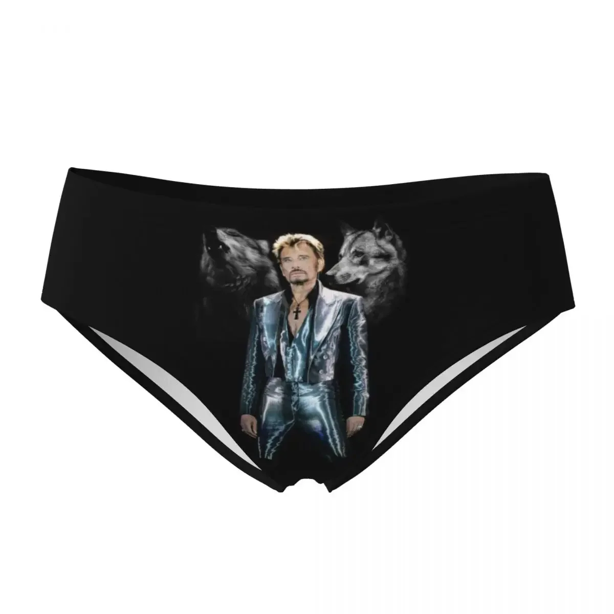 

Custom Johnny Hallyday With Wolf Brief Panties for Women Comfort Stretch French Rock Singer Underwear