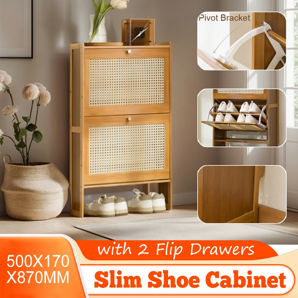 

Slim Ultra-Thin Shoe Storage Cabinet Adjustable Shelves Wear Resist Organizer Tipping Bucket for Hallway Entrance Living Room ﻿