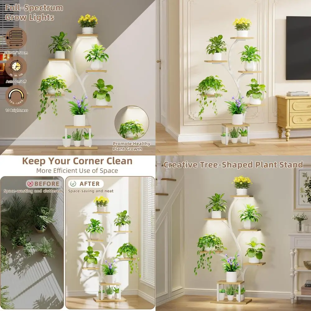 

7-Tier Indoor Tree-Style Metal Plant Stand with White Finish for Home or Patio Use