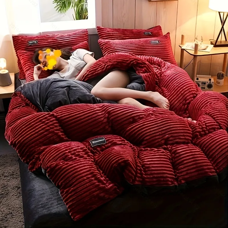 

Ultra Plush Puffy Duvet Cover for Double Bed - Super Soft Extra Thickened Winter Bedding Set Christmas Decoration Gift