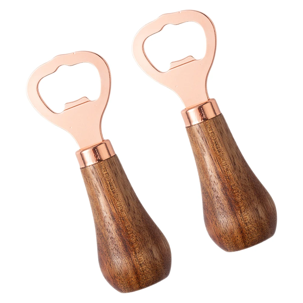 

2 Pcs Rose Gold Acacia Wood Bottle Portable Decorative Beer Opener Practical Lightweight Compact Size Manual Opener For Parties