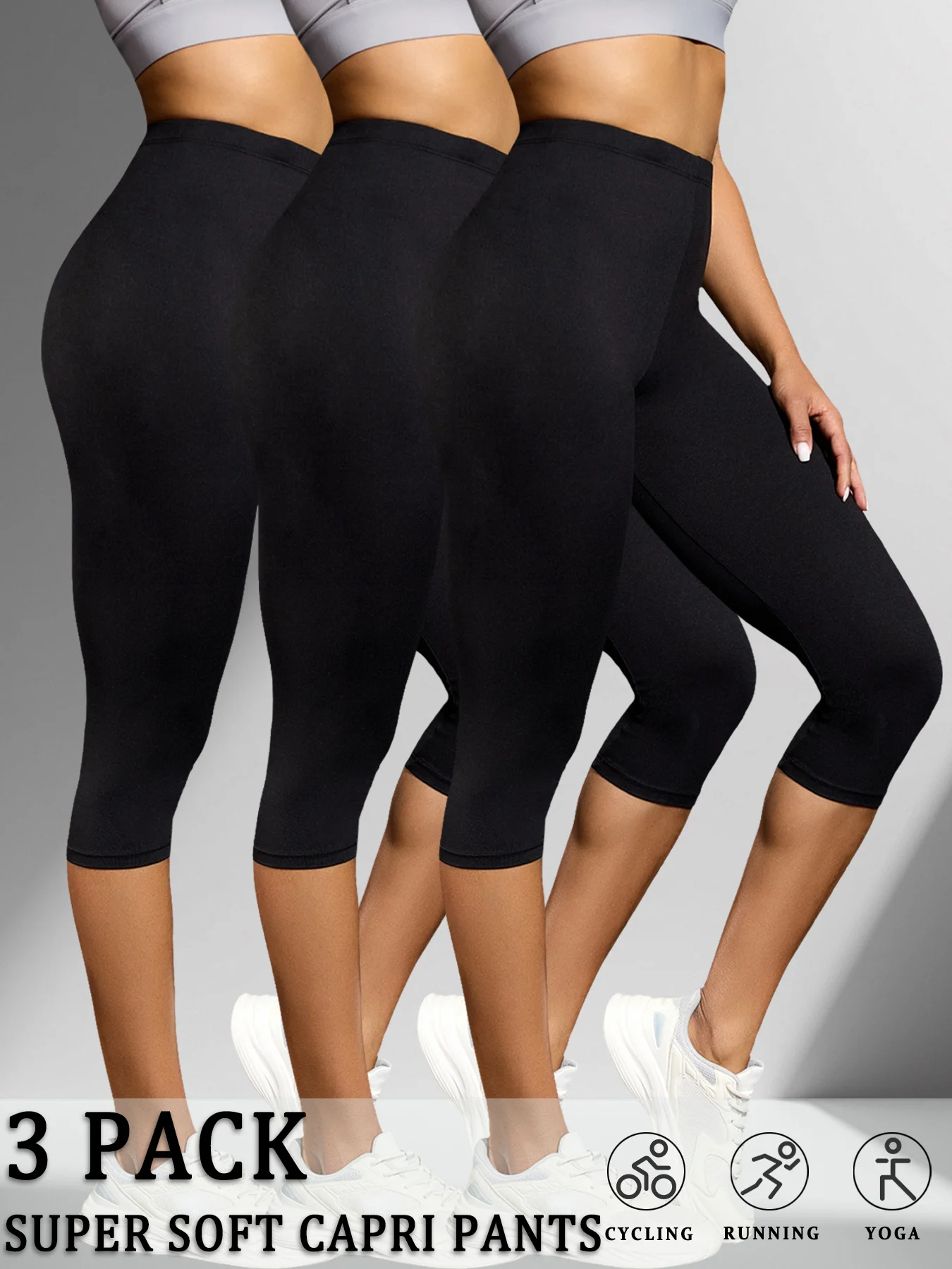 

3 Pack Women's Super Soft Capri High Stretchy Breathable Sports No See Through Workout Running Yoga Push Up Gym Fitness Leggings