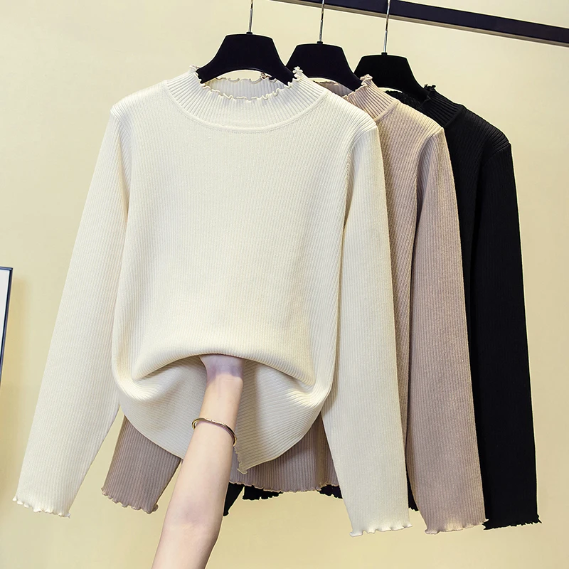 OVersized Thicken Sweater For Women Half High Collar Mesh Patchwork Long Sleeve Knitwear Tops Elegant Stylish Jumpers 2024