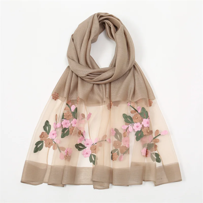 Écharpe de Luxe en Dentelle Brillante pour Femme, Hijab en Laine Douce, Châles et Enveloppes, Grandes Fleurs Fines, Bufanda, Nouvelle Collection 2024