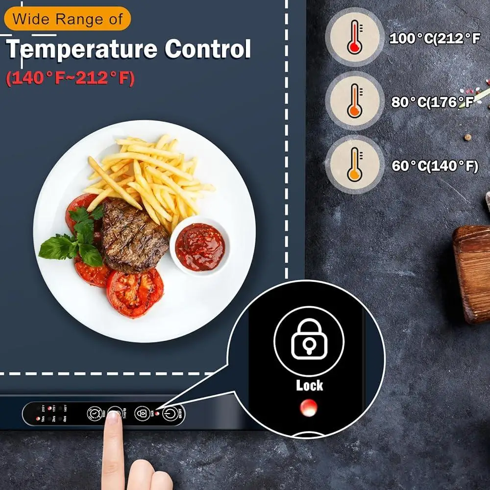 Portable Electric Food Warming Mat Adjustable Temperature Timer Buffet Warmer Silicone Surface Foldable Safer Daily Use Family