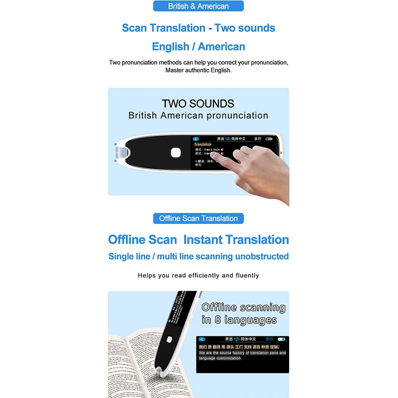 Imagem -03 - Toque Translúcido Online Voice Translator hd Tela Offline Caneta de Tradução Leitura 134 Idiomas