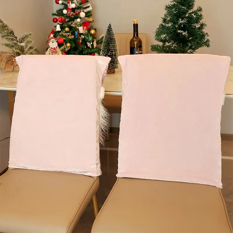 1pc Pink Christmas Party Chair Cover Decorations Dust Cover For Home Party Dining Chair Father Christmas Figurine Chair Cover