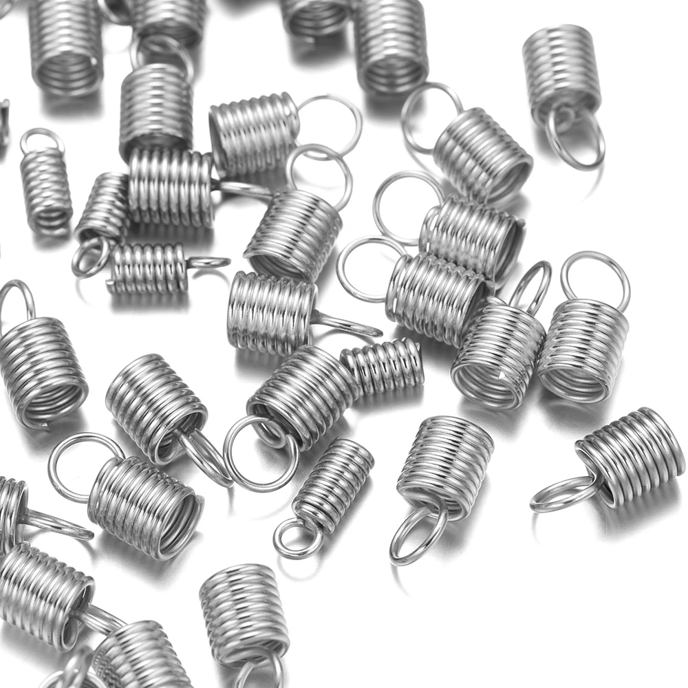 50 Pcs Stainless Steel Mini Tube Cord Cap Tip Leather Ends Terminators Coil Spring Fastener Crimp Clasp for DIY Jewelry Making