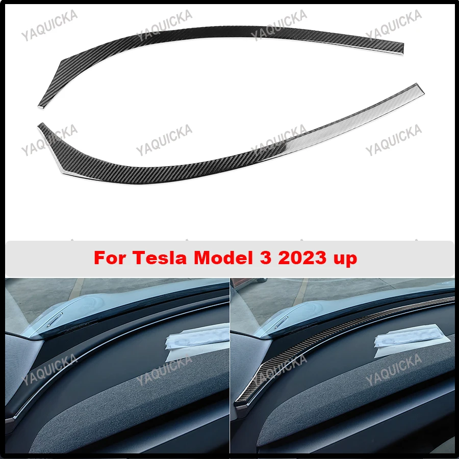 

Car Dashboard Instrument Decoration Strip For Tesla Model 3 2023 up Real Carbon Fiber Sticker Interior Accessory