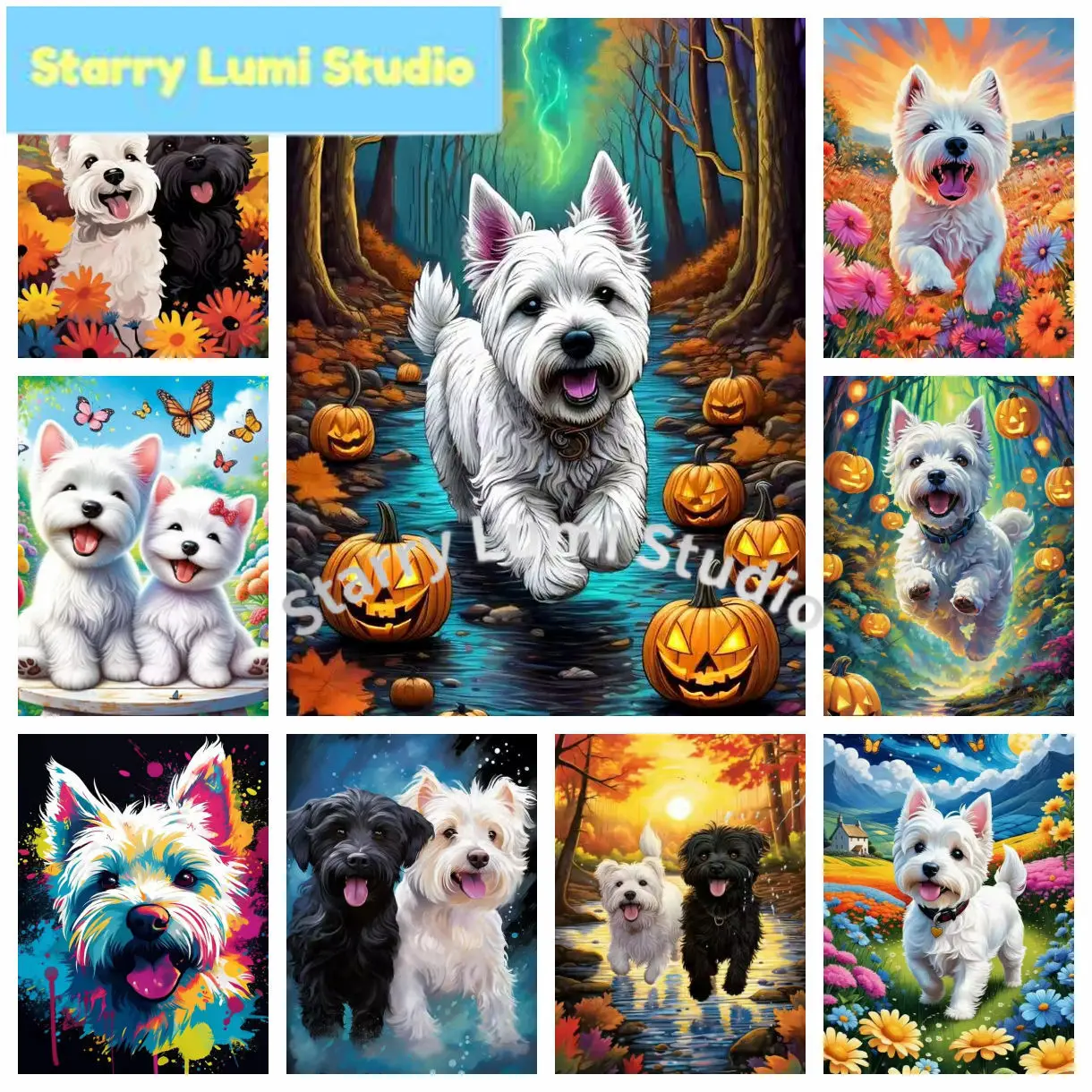 West Highland White Terrier Diamond Painting Cute Puppy Art Portrait DIY Diamond Embroidery Mosaic Oil Painting Home Decor