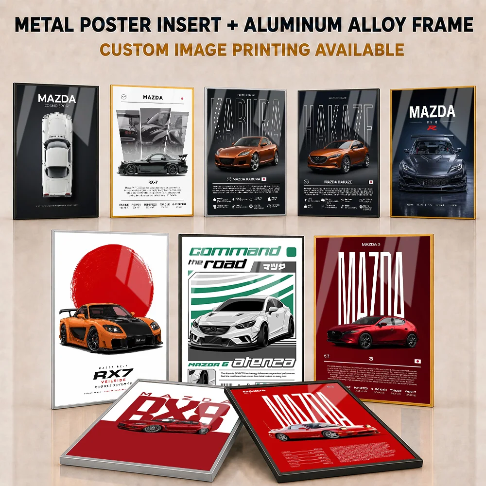 Mazda Framed Metal Poster Personalized Performance Engineering Illustration Wall Art For Garage Or Office Road Enthusiast Gift