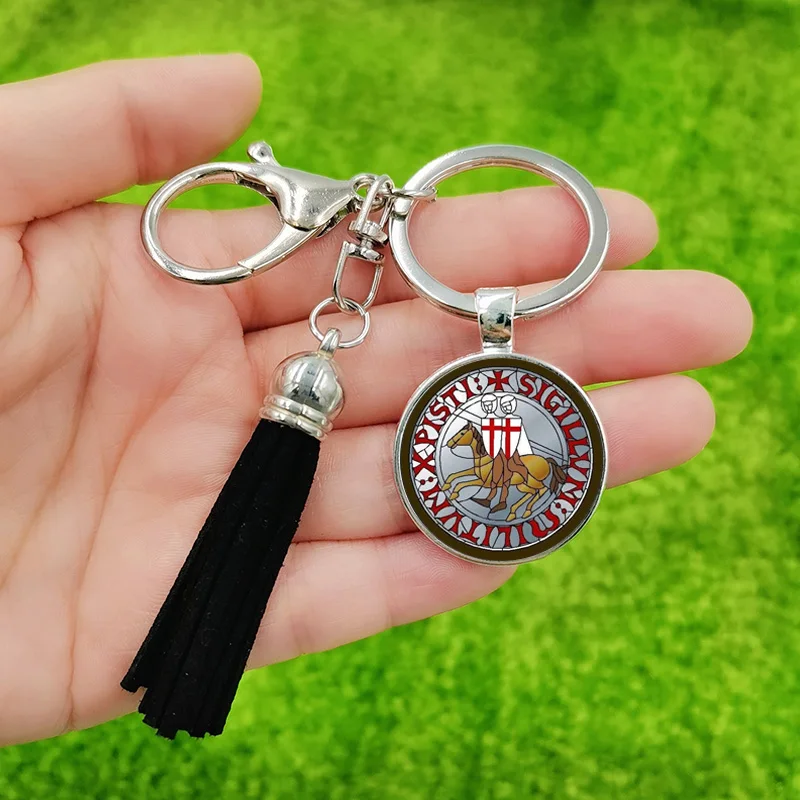 سلسلة مفاتيح فرسان كلاسيكية سلسلة مفاتيح مزودة بشراشيب حقيبة مفاتيح متدلية مع شعار الماسونية الماسونية رمزًا للزجاج مناسبة للرجال والنساء #4