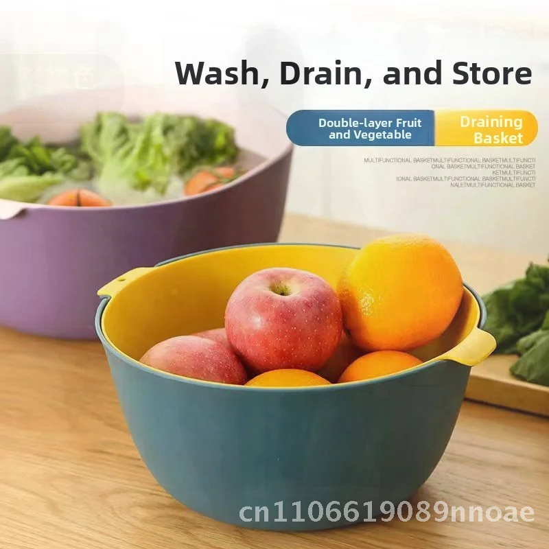 

Double-Layer Draining Basket Multifunctional Plastic Fruit Washing Bowl Thickened Kitchen & Living Room Fruit Plate Vegetable
