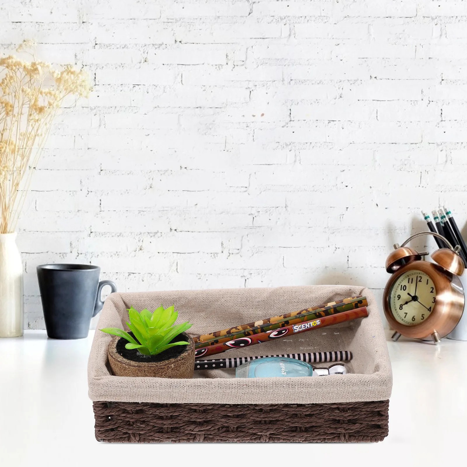 

Desktop Storage H woven Fabric Storage Basket Twine Natural Hyacinth Living Room Snacks Key Sundries Decor Container