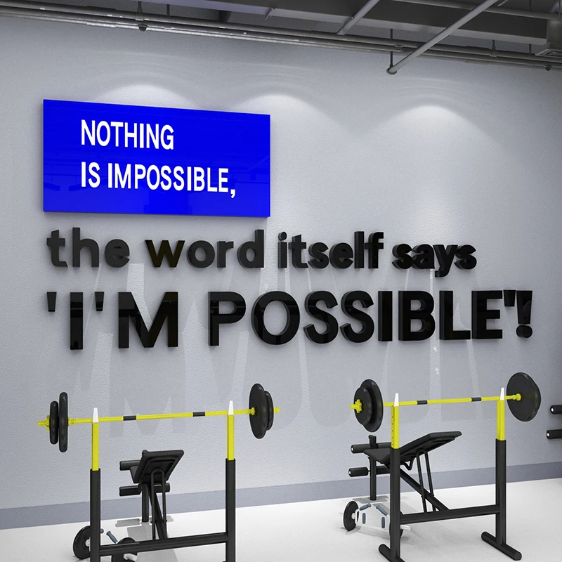 English letter NOTHING IS IMPOSSIBLE Acrylic Wall stickers for Living room Inspirational slogan Office sports hall decoration