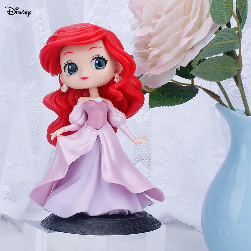 13cm Disney nueva sirena versión Q princesa de pelo largo figura de acción juguete adorno de escritorio Pvc Kawaii decoración de pasteles regalo para niña