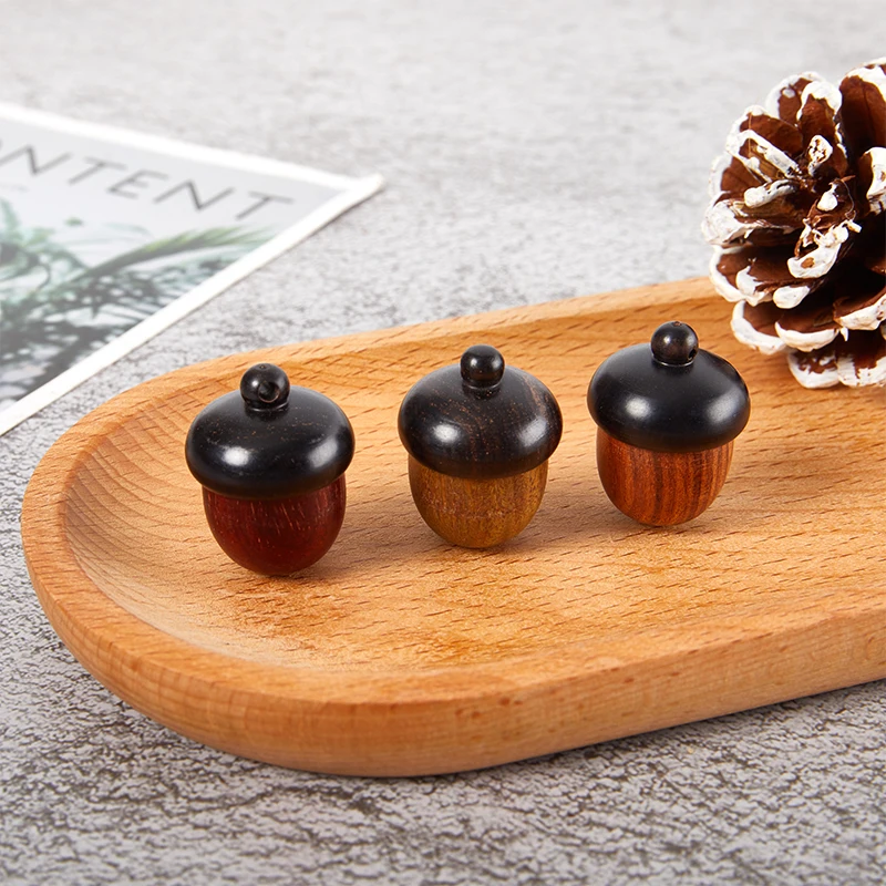 Solid Wood Medicine Pill Box Mini Sandalwood Rescue Wooden Case Outdoor Tablet Container Acorn Shape Granule Storage Box