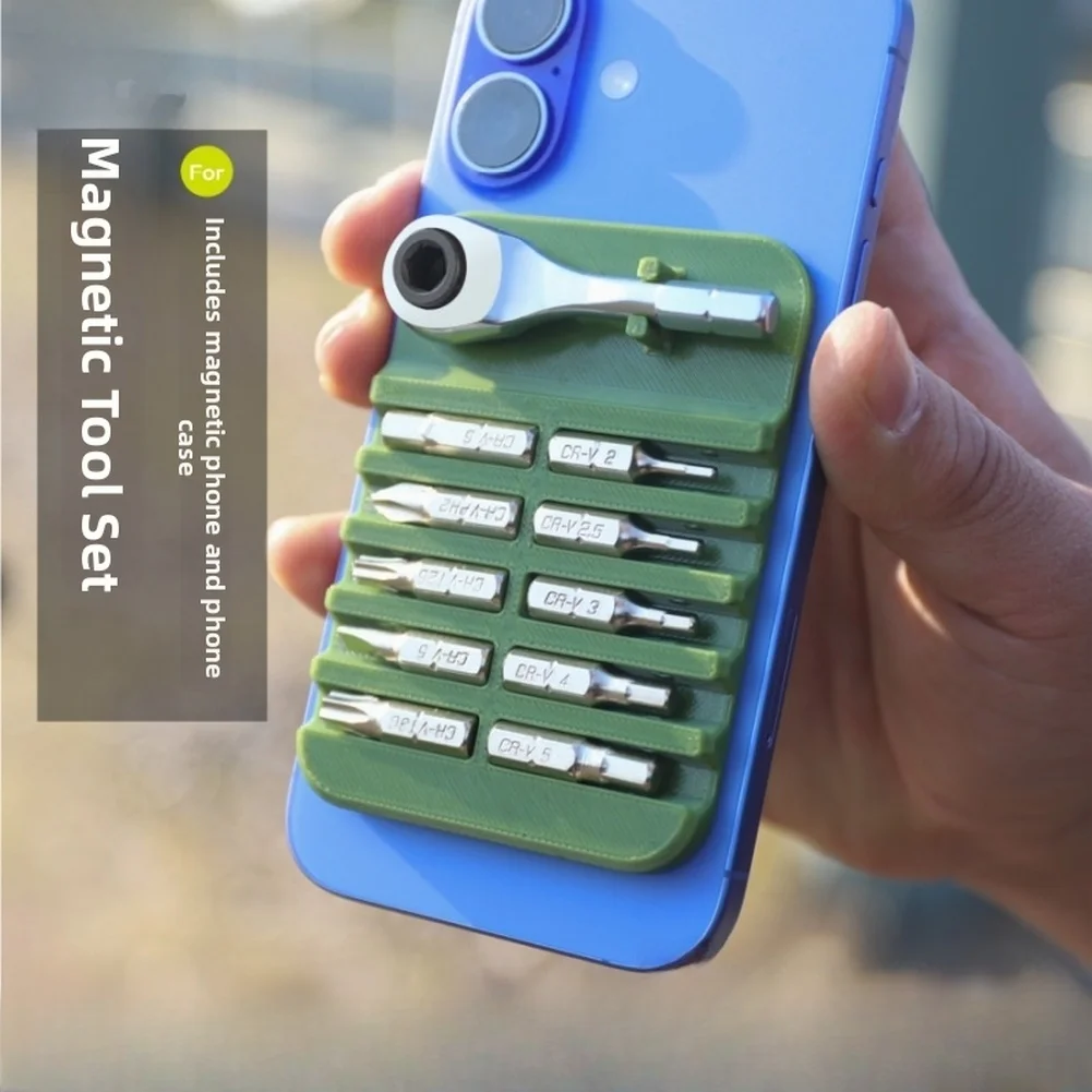 

Bike Ratchet Tool Set Magnetic Ratchet Wrench Tool 3D-Printed Phone Shell Holder Bicycle Maintenance Accessories
